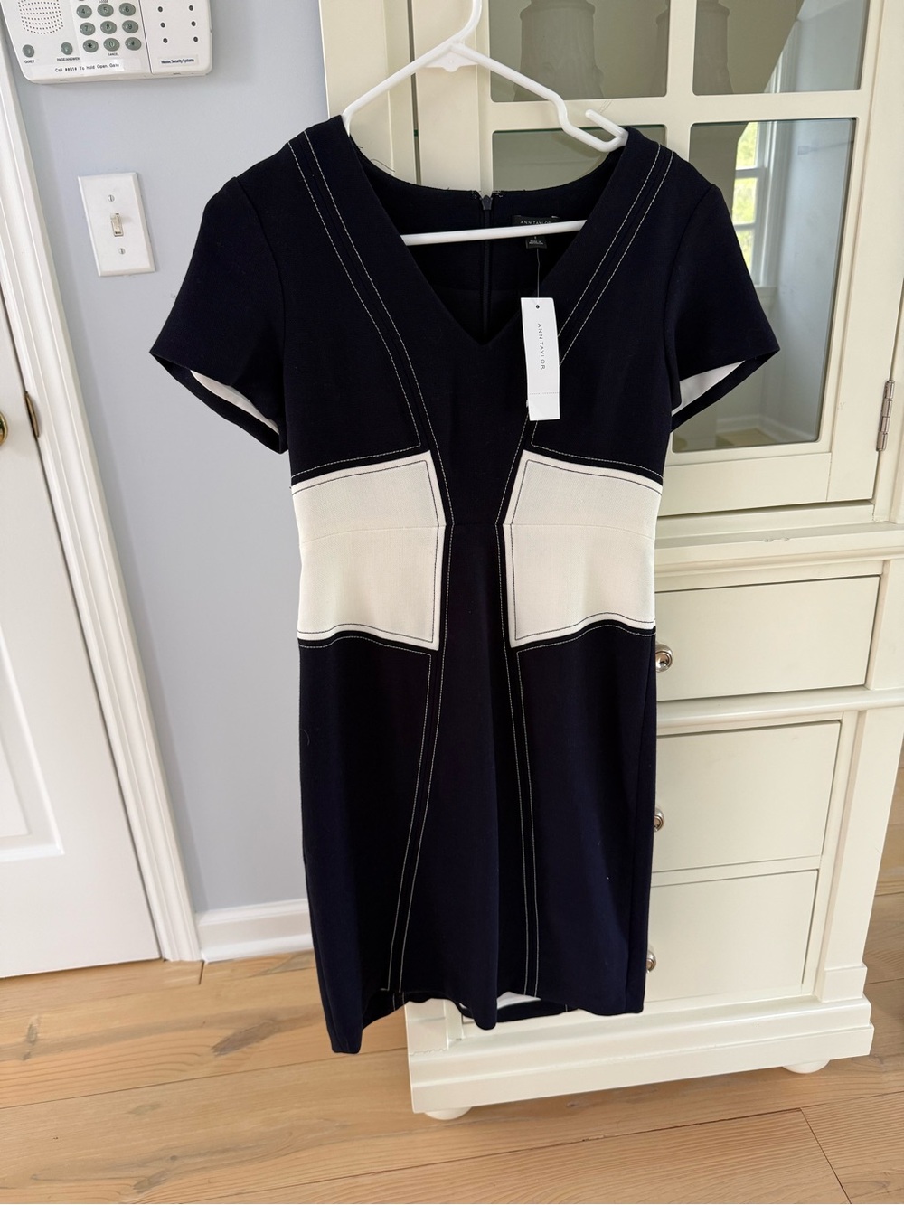 Ann Taylor Navy Midi Sheath Dress with White  Panels